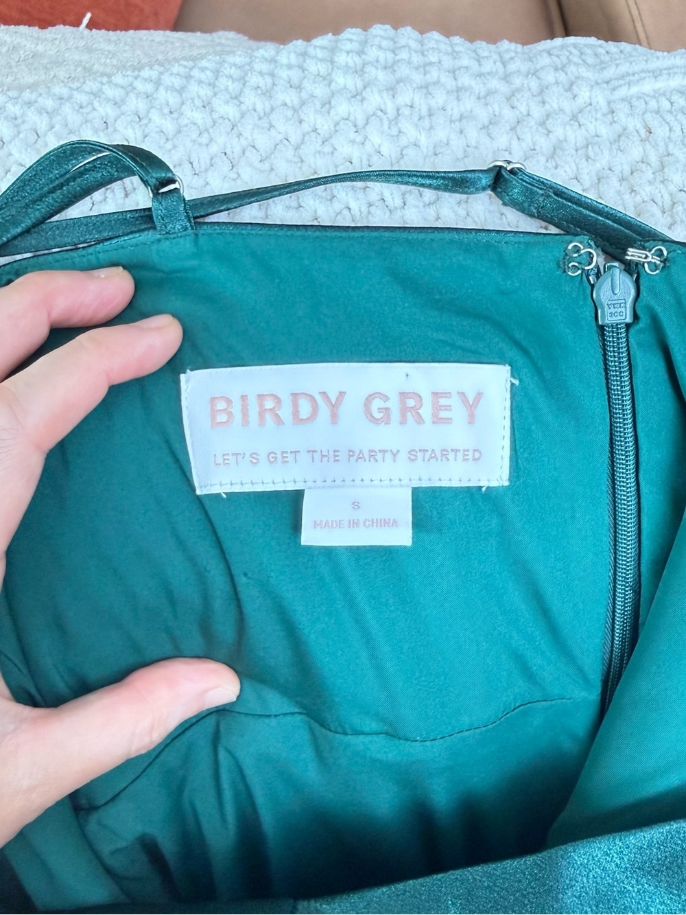 Birdy Grey One-Shoulder Kensie Emerald Satin Gown - Picture 9 of 9